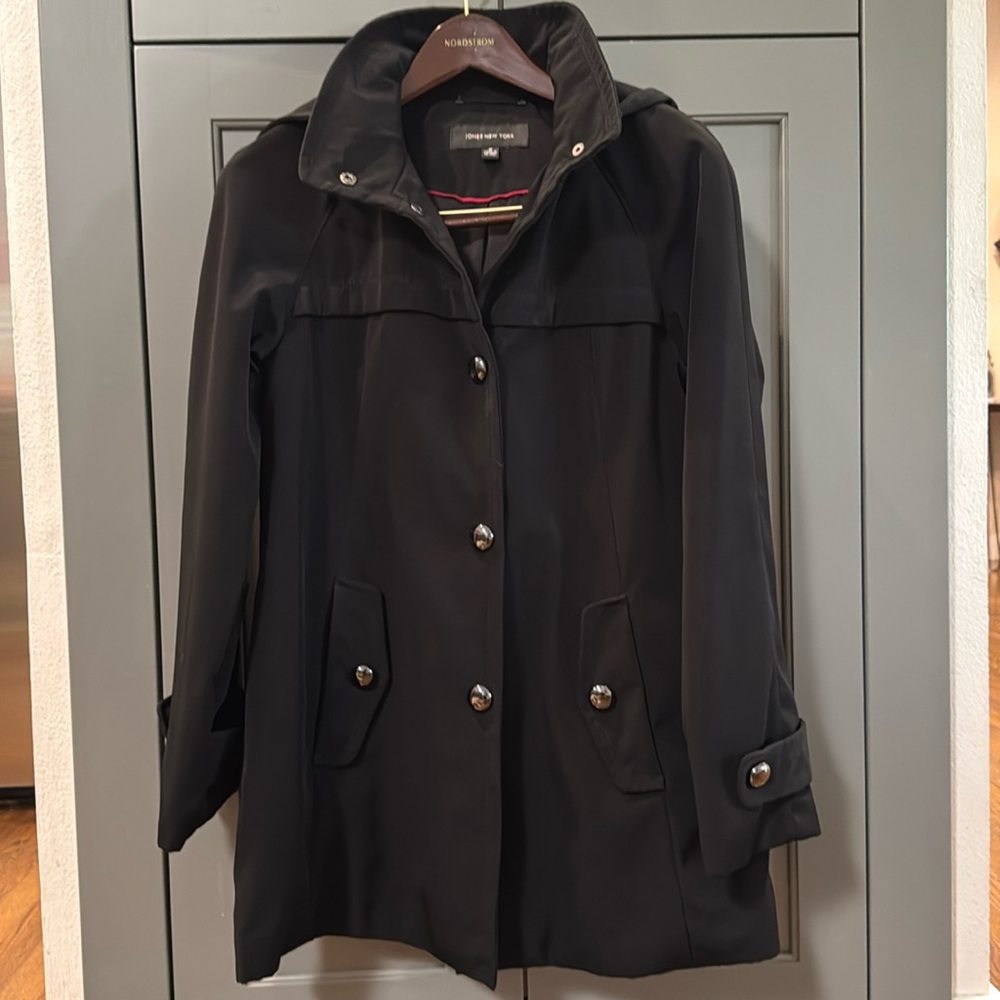 Black hooded waterproof jacket